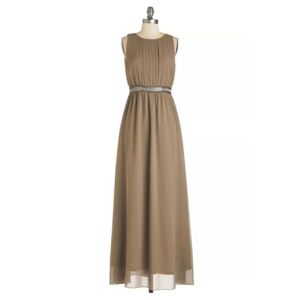 Brown Chiffon Maxi Dress Rhinestone Chain Waistband Modcloth by Ya Los Angeles
